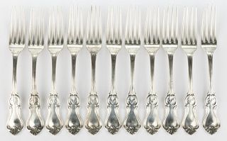 ST. LOUIS, MISSOURI RETAILED "PRINCE ALBERT" COIN SILVER PLACE FORKS, SET OF 11
