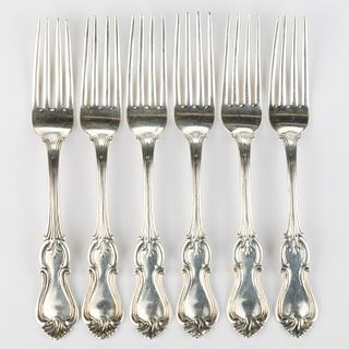 NEW YORK CITY, NEW YORK RETAILED "PRINCE ALBERT" COIN SILVER DESSERT / LUNCHEON FORKS, SET OF SIX