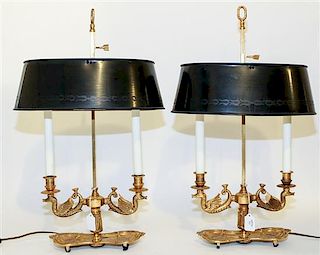 A Pair of Empire Style Bouillotte Lamps Height 24 inches.