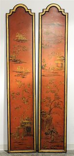 A Chinoiserie Style Panel. 99 x 19 inches.