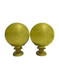 * A Pair of Brass Finials Height 5 x diameter 3 3/4 inches.