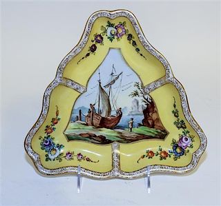 A Meissen Porcelain Triangular Dish Height of 9 inches.