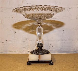 A Cut Glass, Silver-Plate and Alabaster Tazza Height 8 3/4 inches.