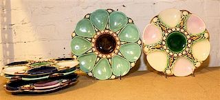 A Collection of Six Majolica Plates Diameter of Largest 9 3/4 inches.