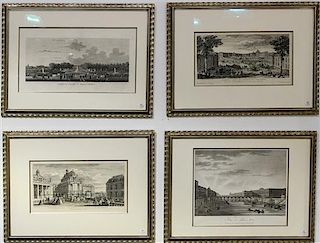A Set of Four French Architectural Engravings Each: 12 1/2 x 23 1/4 inches.