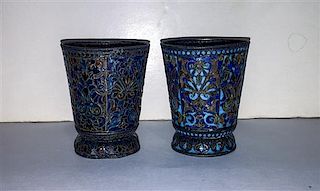 * A Pair of Continental Plique a Jour Beakers Height 2 1/2 inches.