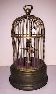 * A Swiss Birdcage Automaton Height over handle 11 3/4 inches.