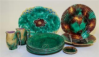 A Group of Majolica Articles Diameter of largest 11 inches.