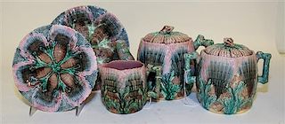 A Group of Majolica Articles Diameter of first 8 inches.