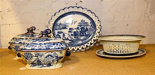 Five Blue and White Ceramic Serving Dishes Width of first 10 3/4 inches.