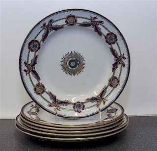 * A Set of Six English Porcelain Dinner Plates Diameter of each 9 1/4 inches.