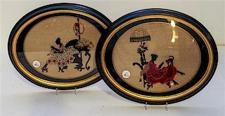 * A Pair of Victorian Needlework Pictures Height 9 x width 11 inches.