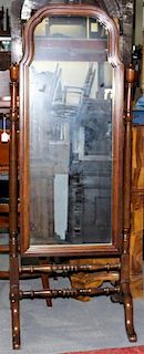 * A Mahogany Standing Mirror Height 64 1/2 overall x width 27 x depth 22 1/4 inches.