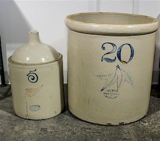 * A Red Wing Ceramic Jug and Crock Height of largest 20 1/4 x diameter 19 1/2 inches.