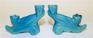 * A Pair of Van Briggle Pottery Candelabra Height 4 1/2 inches.