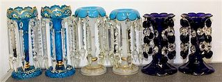 Three pairs of Bohemian Glass Lustres Height of tallest 9 3/4 inches