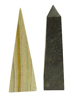* Two Hardstone Obelisks Height of first 8 x width 2 x depth 2 inches.