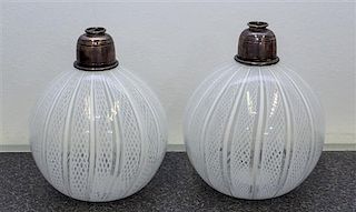 * A Pair of Italian Glass Oil Lamps Height 4 3/4 inches.