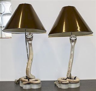 A Pair of Taxidermy Cobra Table Lamps Height 37 inches.