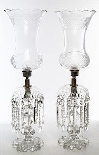 A Pair of Large Cut Glass Girandoles. Height 28 inches.
