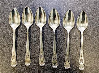 A Set of Six American Silver Citrus Spoons, Whiting Mfg. Co., New York, NY, Madam Jumel pattern.