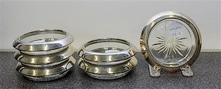A Set of Six American Silver and Glass Coasters Diameter 4 1/8 inches.