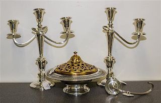 A Pair of Gorham Candlesticks and Covered Center Bowl., ,