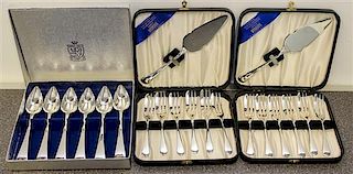 An English Silver-Plate Dessert Service, Sheffield, comprising twelve pastry forks, six citrus spoons and two pastry slices.