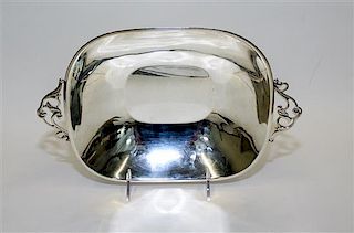 A Danish Silver-Plate Two-Handled Bowl, , of rectangular form with rounded corners, the handles decorated with volute and blo