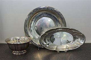 * Three American Silver Serving Articles Diameter of first 12 inches.