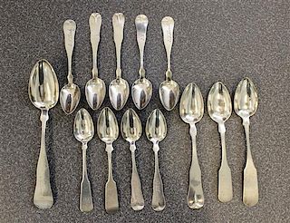 * A Set of Thirteen American Coin Silver Spoons Length of longest 7 1/2 inches.