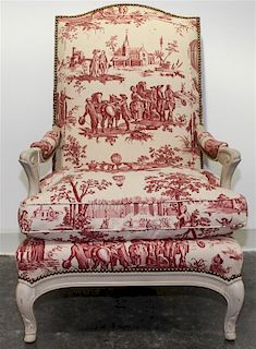 * A Louis XV Style White Painted Armchair Height 34 inches.