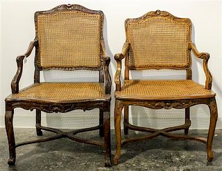 * Two Louis XV Style Walnut Fauteuils Height 38 inches.