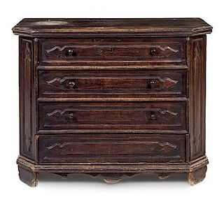 * A Continental Walnut Chest of Drawers Height 37 x width 45 1/2 x depth 20 1/2 inches.