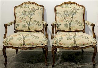 * A Pair of Louis XV Style Fauteuils. Height 37 1/2 inches.