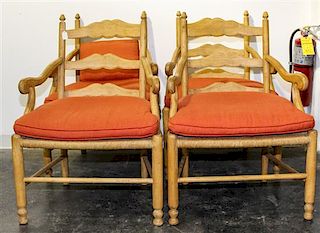 A Set of Four Provincial Ladderback Armchairs. Height 36 1/2 inches.
