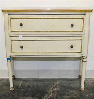 A Louis XVI Style White Painted Commode. Height 31 x width 32 x depth 14 1/4 inches.