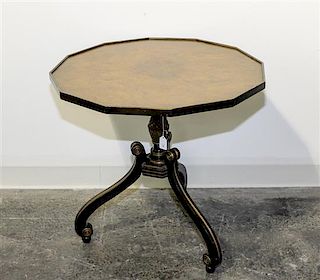 A Regency Ebonized and Parcel-Gilt Side Table. Height 24 1/8 x width 24 1/8 inches.