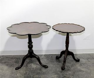 Two Chippendale Style Mahogany Tilt-Top Tea Tables Height of first 27 1/4 x diameter 28 inches.