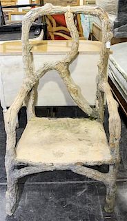 A Cast Stone Garden Chair, Height 43 1/2 inches.