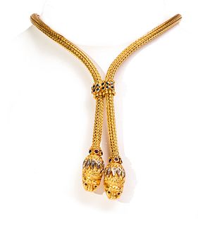 ILIAS LALAOUNIS Gold, Ruby, Sapphire and Diamond Lariat Necklace
