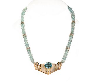 Diamond, Blue Topaz and Quartz Necklace