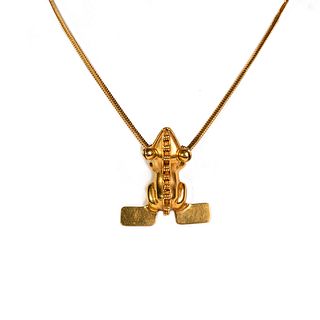 Gold Frog Pendant and Necklace