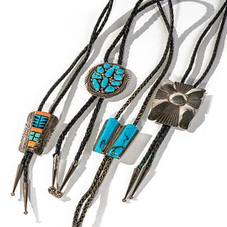 Four Vintage Native American Bolo Ties