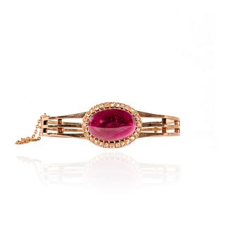 French Gold Bracelet with Garnet and Diamonds