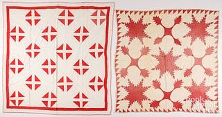 Two red and white quilts