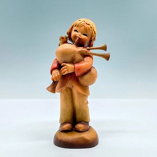 Anri Italy Wood Carved Figurine, Playing Bagpipes