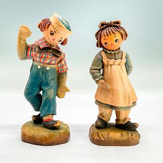 2pc Anri Italy Wood Figurines, Raggedy Ann and Raggedy Andy