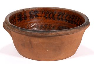 MID-ATLANTIC DECORATED EARTHENWARE / REDWARE LARGE BOWL