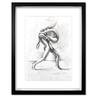 Mark Kostabi, "Unified Euphoria" Framed Original Drawing on Paper, Hand Signed with Certificate of Authenticity